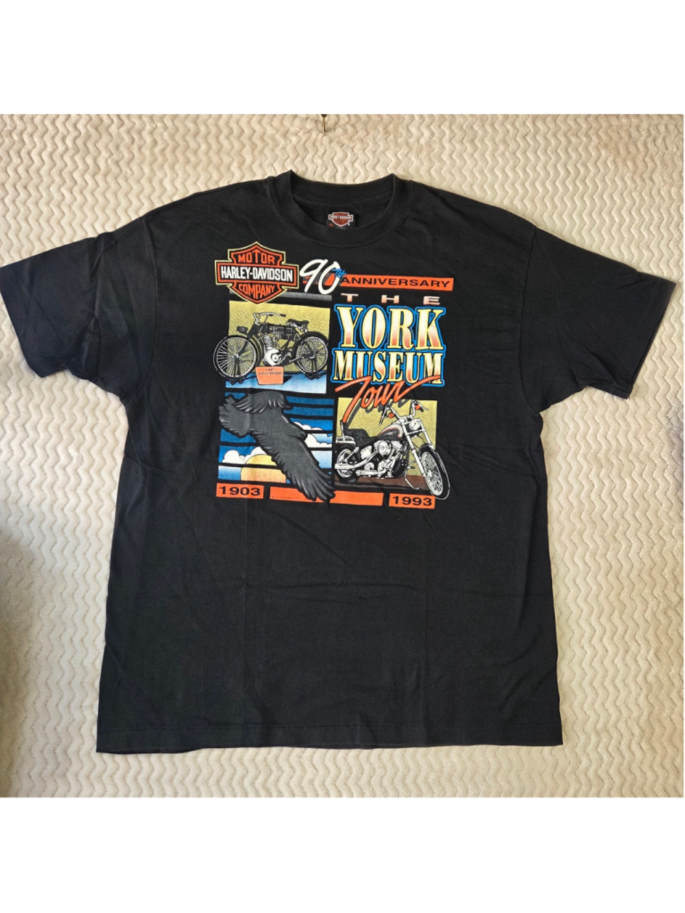 Vintage Men's Harley-Davidson 1993 York Museum Tour T-Shirt Black XL
